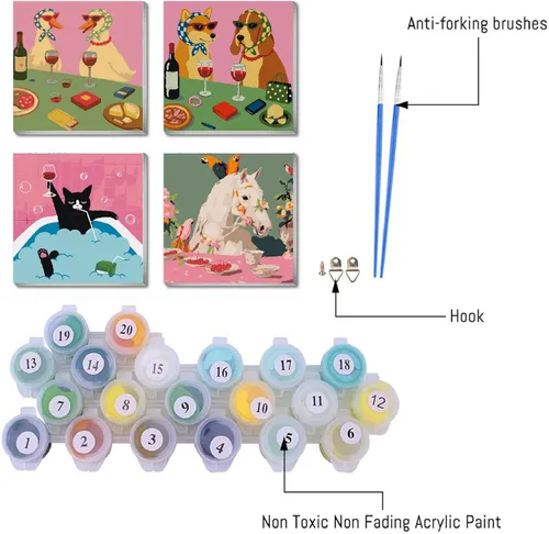 Miniatura 3 de FQOVKYN 4 paquetes de kit de pintura por números de animales divertidos para adultos principiantes, pintura de caballo por números con marco