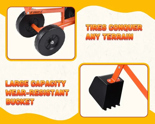 Miniatura 5 de Albott Excavadora de arena manejable con grúa de juguete que funciona con ruedas de 8 pulgadas y asiento giratorio de 360° (naranja)