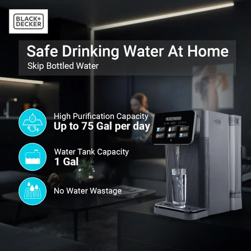 Miniatura 4 de BLACK+DECKER Filtro de agua RO+UV para encimera Agua caliente y ambiental Sistema de filtración de 5 etapas con remineralización Probado por