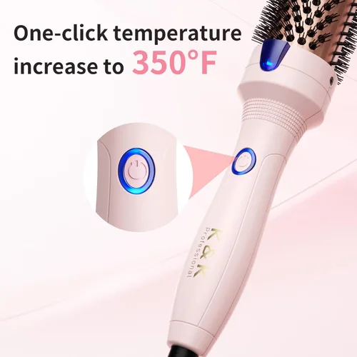 Miniatura 7 de K&K Cepillo rizador de cerámica turmalina iónica de 1.5 pulgadas con voluminizador - Cepillo caliente que crea volumen en las raíces y rizos Rosa