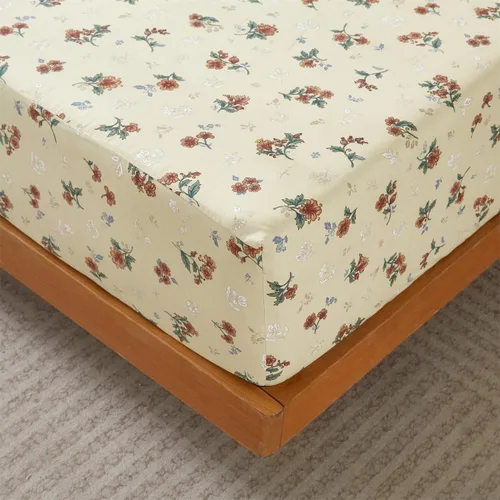 mixinni Sábana bajera ajustable 100% algodón vintage floral tamaño individual, funda de colchón retro color amarillo crema, suave, transpirable,