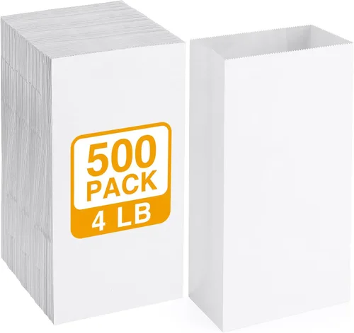 BagDream Paquete de 500 bolsas de almuerzo estándar #4, bolsas de almuerzo de papel kraft blanco a granel para aperitivos, sándwich, manualidades,