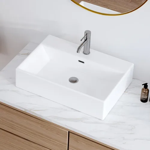 Miniatura 10 de Lavabo Rectangular de Baño de 16" x 16", Eridanus Lavabos de Montaje en Pared Lavabo Flotante de Encimera con Rebosadero, Cerámica Blanca Tipo