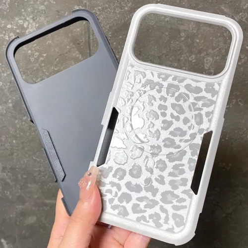 Miniatura 7 de Funda magnética para iPhone 17 Pro, compatible con Magsafe, lindo estampado de leopardo blanco guepardo, resistente, resistente, protección