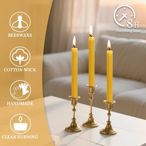 Miniatura 4 de Paquete de 14 velas cónicas de cera de abeja enrolladas a mano, velas de cera de abejas hechas a mano de 8 pulgadas para el hogar, velas sin goteo