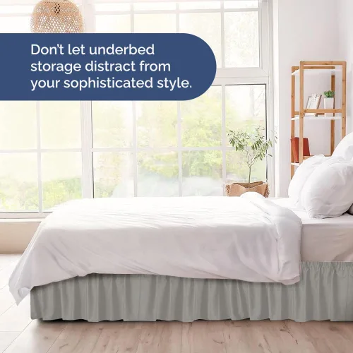 Miniatura 8 de Falda de cama envolvente con volantes, color gris claro, para camas de tamaño matrimonial con altura de 38 cm CGK Linens - Falda de cama plisada