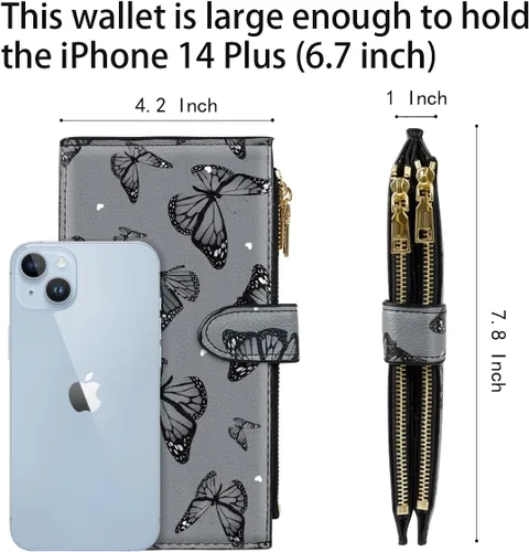 Miniatura 3 de Billetera de mujer con bloqueo RFID de gran capacidad, organizador multitarjetas, billetera plegable para mujer con bolsillo con cremallera