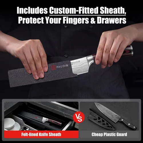 Miniatura 5 de PAUDIN Cuchillo de chef, cuchillo de cocina afilado de acero inoxidable de alto carbono de 8 pulgadas con mango ergonómico, caja de regalo