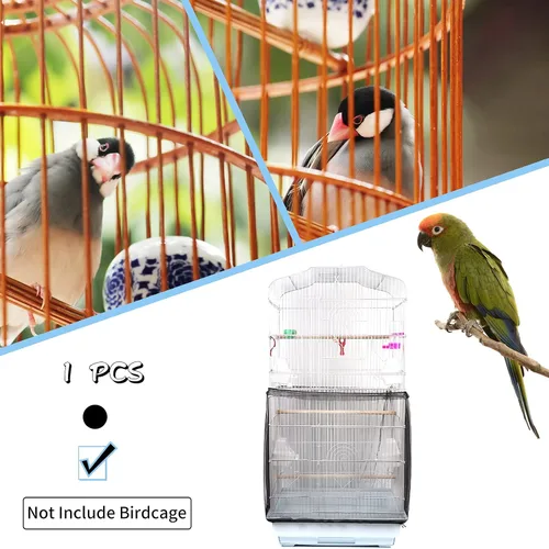 Miniatura 6 de Daoeny Funda universal para jaula de pájaros, red ajustable de nailon suave y aireado, atrapa semillas de plumas, falda transparente para jaulas