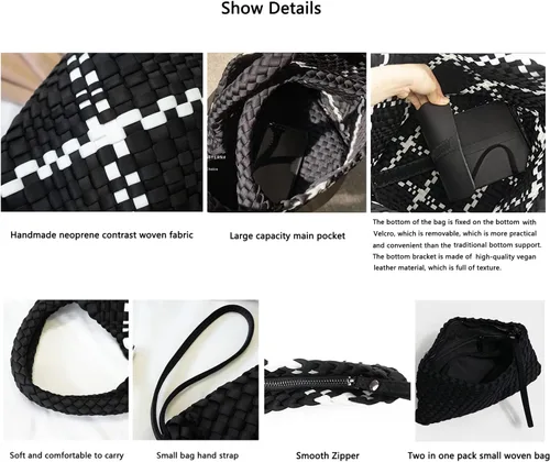 Miniatura 5 de Bolso Hobo de moda, hecho a mano, tejido casual, para mujer, de gran capacidad, de neopreno, de retazos, para mujer