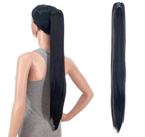 Miniatura 11 de Extensiones de pelo sintético SWACC con clip de pinza de 28 pulgadas de largo, lacio, para mujer
