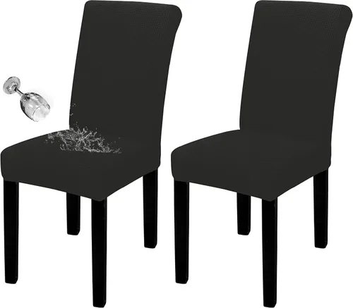 Easy-Going - Juego de 2 fundas para sillas de comedor 100% impermeables, de tela Jacquard elástica, fundas protectoras removibles y lavables para