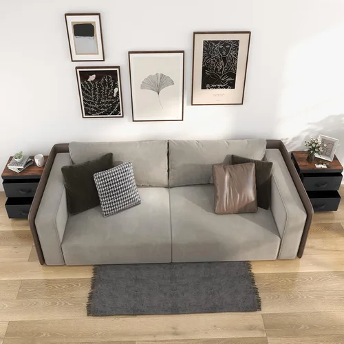 Miniatura 9 de GOFLAME Cómoda de tela con 2 cajones, mesita de noche para dormitorio, mesita de noche con contenedores y asas de tela extraíbles, mesa auxiliar