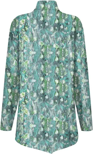 Miniatura 2 de Camisetas de manga larga para mujer, estilo casual, cuello alto, dobladillo irregular, holgadas, con estampado floral