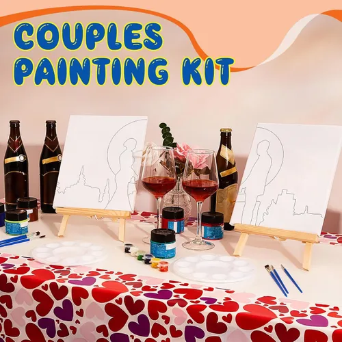 Miniatura 5 de Yeaqee Kit de 13 piezas para sorber y pintura para adultos, lienzo elástico, cita nocturna, San Valentín, kit de pintura, suministros de pintura