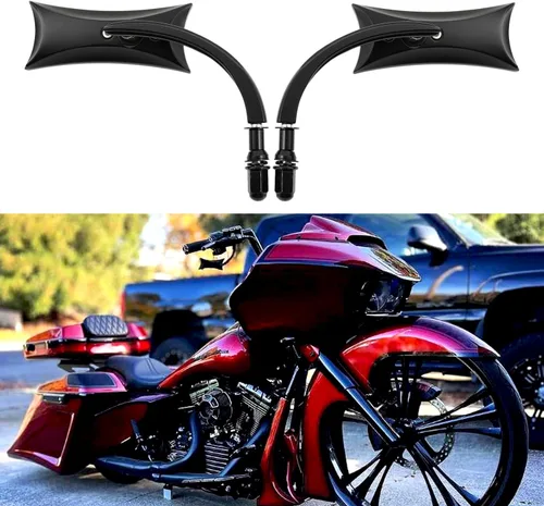 Miniatura 8 de 8mm 10mm Espejos Mini para Motocicleta Negros Compatibles con Honda Suzuki Harley Road King Street Electra Glide Road Glide Dyna Softail Retrovisor