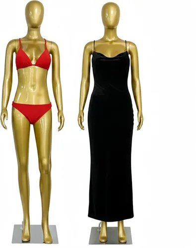 Miniatura 9 de Maniquí de cuerpo completo femenino de oro brillante de 70.8 pulgadas con brazos desmontables giratorios de 360°, base de metal resistente