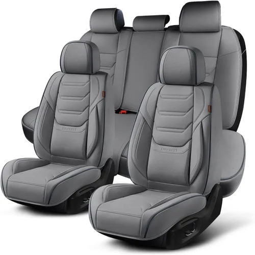 Miniatura 39 de TIEHESYT Fundas de asiento delantero de automóvil color rosa, par de fundas de cuero transpirable para asientos delanteros y reposacabezas, funda