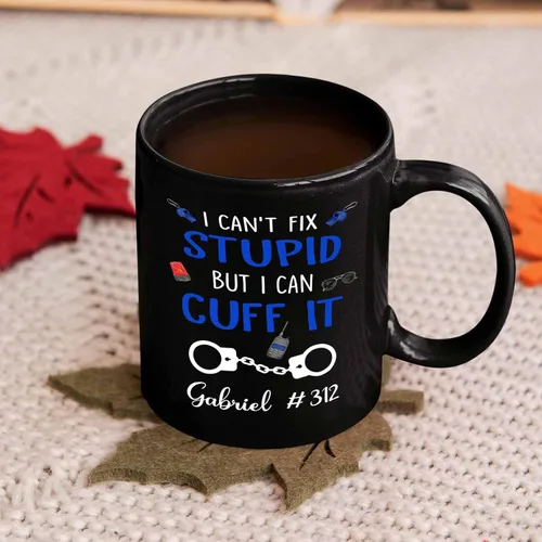 Miniatura 3 de Taza de café personalizada de oficial de policía, regalos para hombres, mujeres, empleados jefes, con texto en inglés "I Fix Stupid But I can