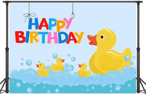 Miniatura 4 de Fondo de fotografía de fiesta de cumpleaños de pato de pato amarillo, 5 x 3 pies, diseño de pato feliz de dibujos animados para niños, fiesta