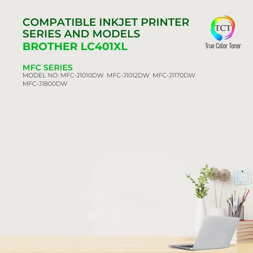 Miniatura 2 de TCT Paquete de 4 cartuchos de tinta, repuesto compatible para Brother LC401XL Series, alto rendimiento, funciona con Brother MFC-J1010 J1012 J1170