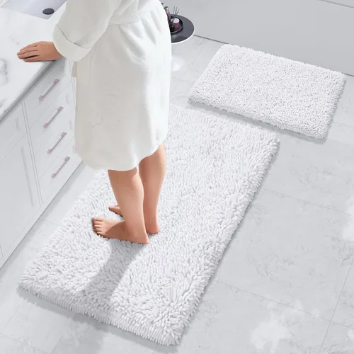 Miniatura 33 de Yimobra Juego de 2 alfombras de baño, alfombra de baño suave y absorbente y alfombra de inodoro en forma de U con respaldo antideslizante, alfombras
