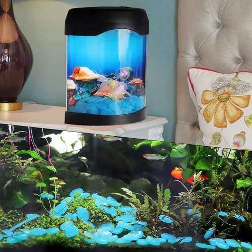 Miniatura 6 de OSOPOLA 150 PCS Piedras Luminosas - Rocas Luminosas Azules Decoraciones DIY Guijarros Decorativos para Acuario Pecera Acera Jardín Camino Patio