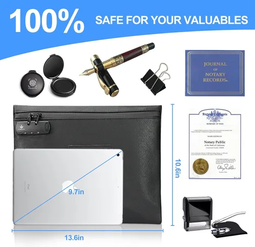 Miniatura 5 de KOSMCCO Bolsa de Notario con Cerradura, 13.6 x 10 Pulgadas Suministro de Servicio Pesado para Diario, Sello, Estampadora, Almohadilla de Tinta