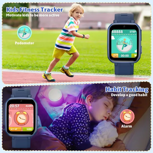 Miniatura 7 de zicor Reloj inteligente para niños con 26 juegos de rompecabezas, cámara dual, reproductor de música, podómetro, grabadora de video, linterna, reloj