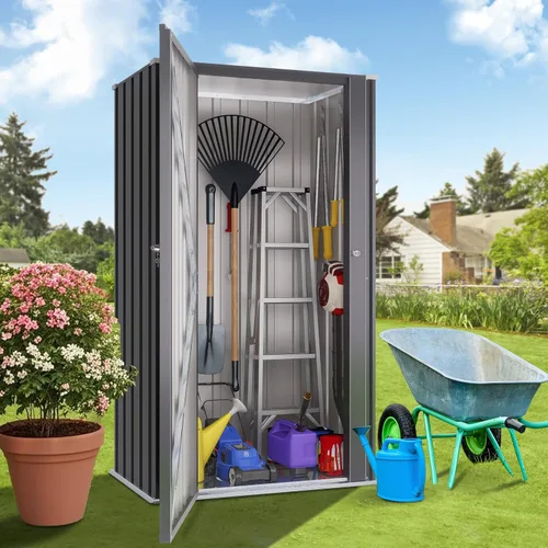 Miniatura 5 de Greesum Gabinete de almacenamiento de metal para exteriores, cobertizo alto con cerradura de 55 pulgadas, organizador vertical de herramientas sin