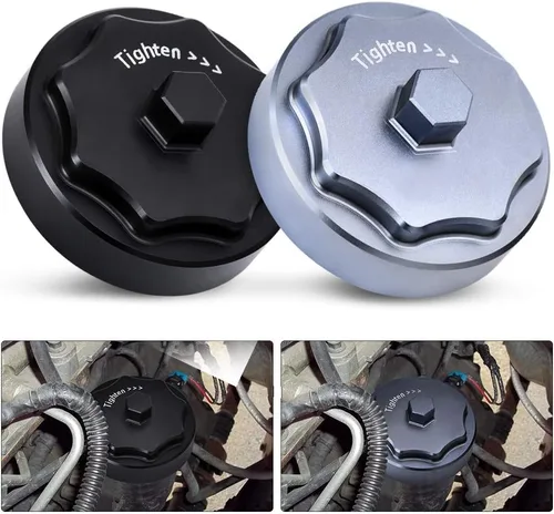 Miniatura 6 de PTNHZ Cubierta de tapa de carcasa de cartucho de filtro de combustible de aluminio 68065612AA Reemplazo para Dodge Ram 2500 3500 4500 5500 6.7L Negro