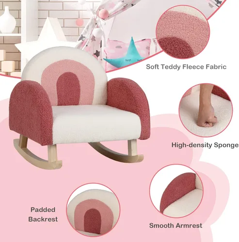 Miniatura 5 de Costzon Sofá para niños, mecedora para niños pequeños con marcos de madera maciza, tela de felpa, diseño antipuntas para habitación de niños