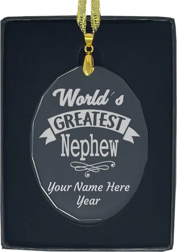 Miniatura 9 de LaserGram Adorno de Navidad de vidrio personalizado, sobrino más grande del mundo, idea de regalo grabada con láser personalizada (forma de diamante)