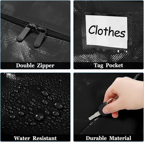 Miniatura 4 de 4 Piezas Bolsas de Mudanza Grandes con Cremallera y Asas Bolsas de Lona Tipo Duffle Plegables de Almacenamiento Extra Resistentes Extra Grandes