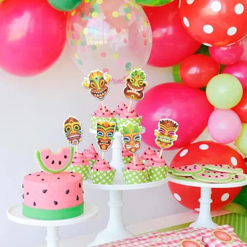 Miniatura 6 de 36 piezas de decoración para cupcakes de Tiki de Hawaii, tótem hawaiano para fiestas temáticas hawaianas, decoración de cupcakes hawaianos Luau