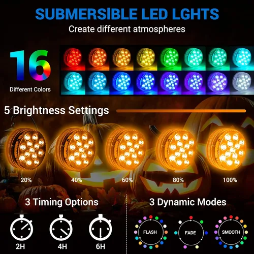 Miniatura 9 de LOFTEK Luces LED sumergibles con control remoto, 13 luces LED de piscina para piscina enterrada y elevada con imanes y ventosas, 16 luces