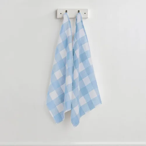 Miniatura 2 de Solino Home Blue Bell Linen - Juego de 2 paños de cocina de lino 100% puro a cuadros de 16.5 x 26.5 pulgadas con lazo para colgar, paño de cocina