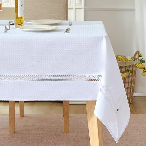 Miniatura 15 de EHouseHome Mantel de tela resistente con encaje blanco, impermeable, sin arrugas, resistente a las manchas, a prueba de aceite, para comedor