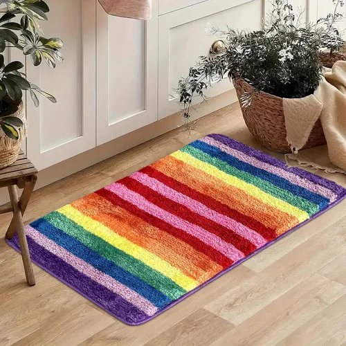 Miniatura 7 de Sisher Alfombra de baño de arcoíris para niños, bonita alfombra de baño colorida, lavable, suave, antideslizante, alfombra de baño de microfibra