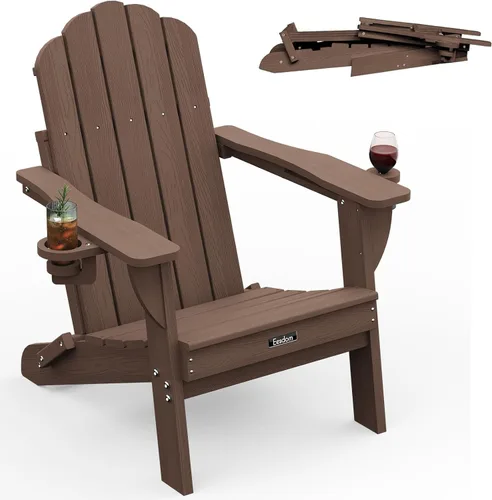 Miniatura 16 de Silla Adirondack plegable, silla Adirondack de HDPE con 2 soportes para tazas, sillas para fogatas al aire libre de fácil montaje para patio, Negro