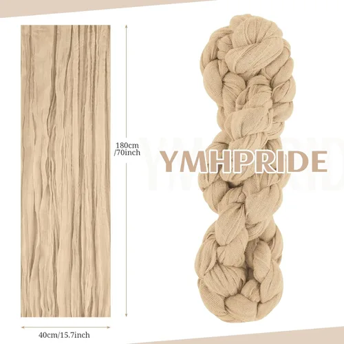 Miniatura 3 de YMHPRIDE 50 bandas para sillas de gasa de boda, diseño de lazos, para bodas, fiestas, banquetes, restaurantes, hoteles, fundas plegables para Beige