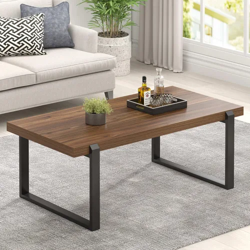 Miniatura 15 de FOLUBAN - Mesa de café rústica, mesa central industrial moderna de madera y metal para sala de estar, 47 pulgadas de roble