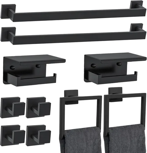 Miniatura 12 de Juego de accesorios de baño de 10 piezas en oro cepillado Juego de barra de toallas doradas, toallero/estante para baño, juego de accesorios de baño