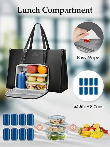 Miniatura 3 de MATEIN - Bolsa de mano para laptop de 17 pulgadas para mujer con compartimento para el almuerzo, maletín de trabajo convertible de piel sintética
