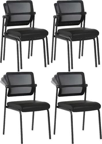 Miniatura 10 de CLATINA Silla de oficina apilable de malla con ruedas, sin brazos, silla apilable con soporte lumbar ergonómico, para conferencias, vestíbulo