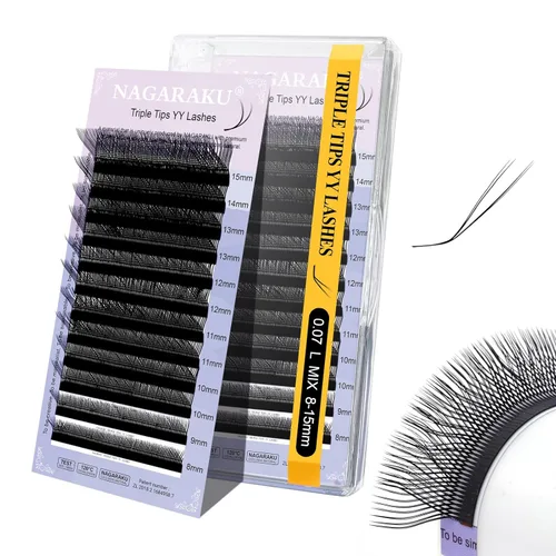 Miniatura 147 de Suministros de extensiones de pestañas NAGARAKU yy, pestañas falsas 0.05mm rizado D, bandeja mixta 8-12mm, prefabricadas 4D, abanico fácil, volumen