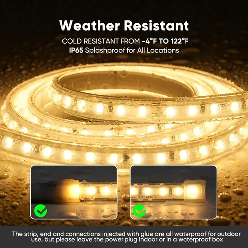 Miniatura 5 de Shine Decor Tira de luz LED súper brillante de 4000LM, Plug & Play de 120V sin controlador, cableado fácil, sin parpadeo, resistente a la intemperie