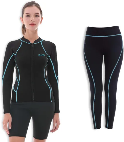 GoldFin Traje de neopreno para mujer, camiseta y pantalones de neopreno de 0.079 pulgadas (0.079 in), pantalones para aeróbic acuático, buceo, surf
