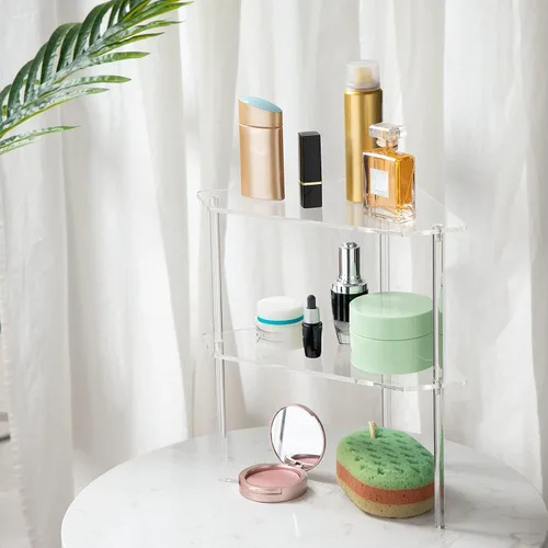 Miniatura 2 de Jetec Organizador esquinero de baño de 2 niveles, estante de encimera, organizador de mesa de baño acrílico, bandeja de tocador, fregadero apilable