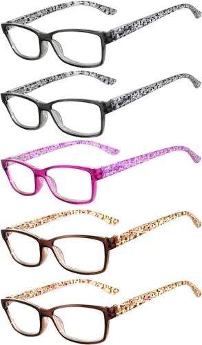 OWL Readers - Paquete de 5 lentes de lectura elegantes para mujer con hermosos patrones para mujer, bisagra de resorte de lujo, aspecto elegante 5158